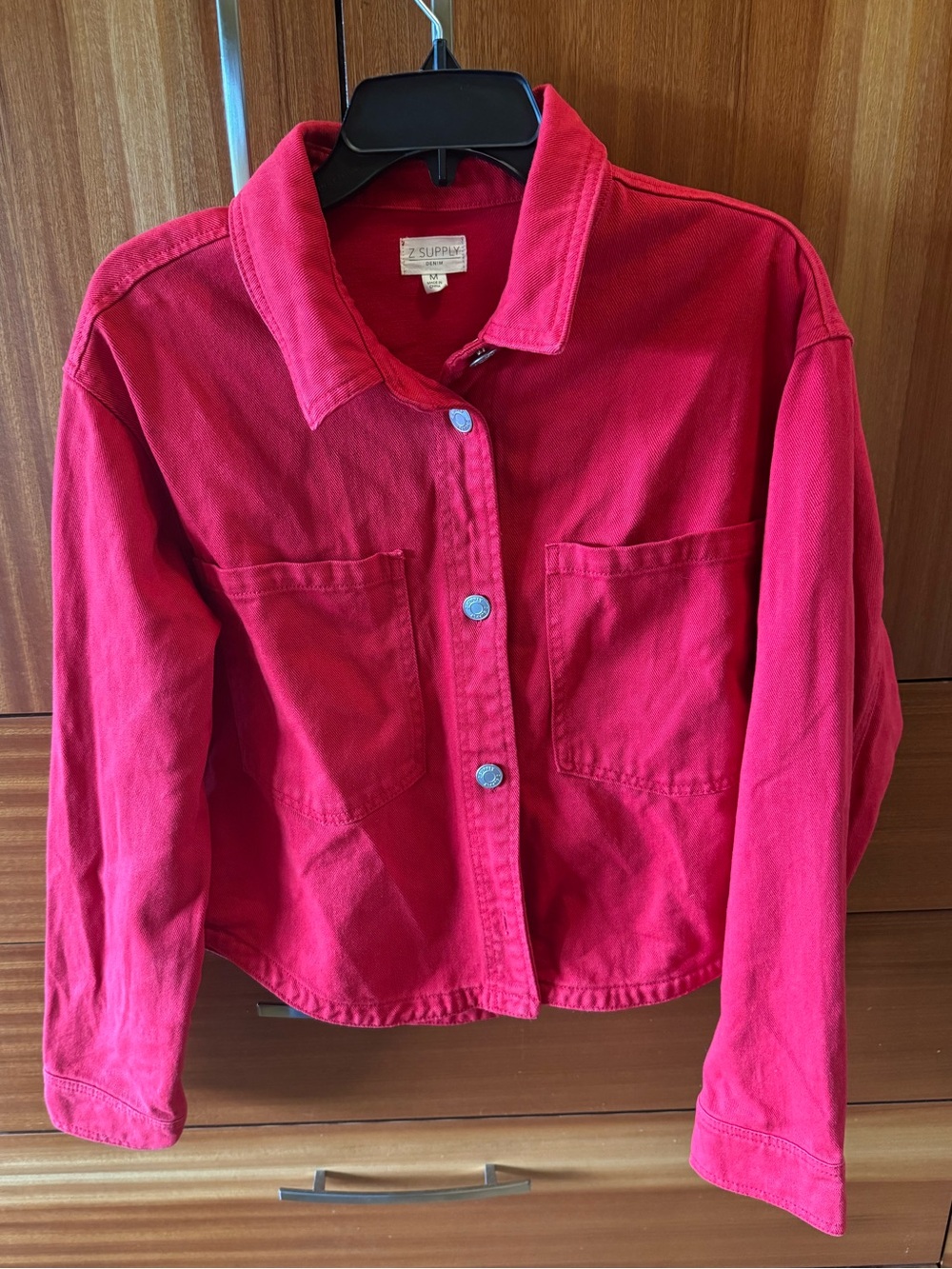 Z-Supply Red Button-Front Denim Jacket Size M